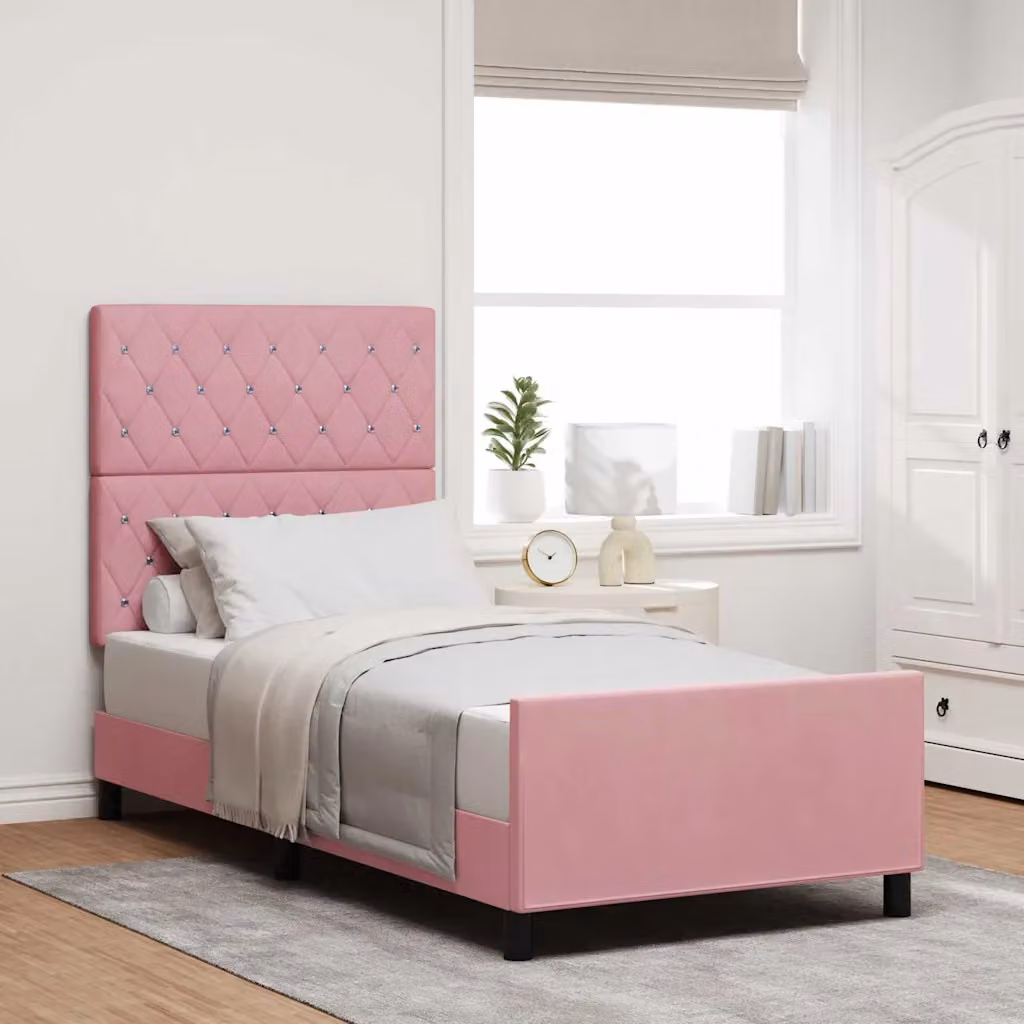 Letto a molle con testiera vidaXL in velluto rosa L/P/H: 200 x 90 x 93 cm – 1