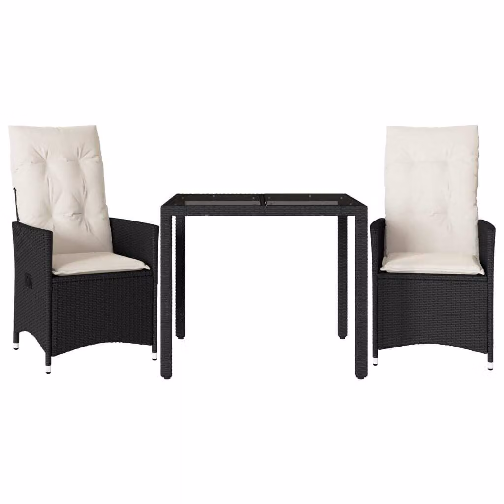 Set da Bistrò 3 pz con Cuscini Nero in Polyrattan