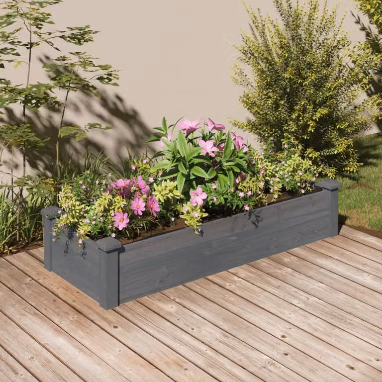 Fioriera da giardino vidaXL in legno di abete massello con fodera grigia L 120 cm x P 45 cm x H 25 cm
