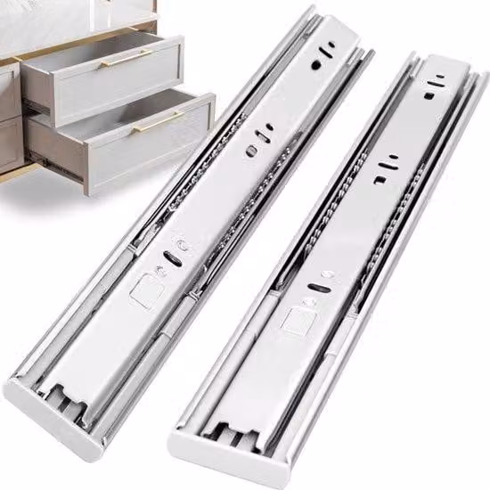 Guide per cassetti, capacità 45 kg, chiusura ammortizzata, estrazione completa, lunghezza 600 mm, confezione da 6 paia, acciaio inossidabile