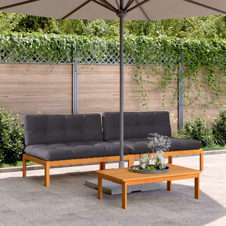 Set di 2 divani centrali da giardino vidaXL in legno massello di acacia con cuscini imbottiti in tessuto, colori antracite, marrone o grigio