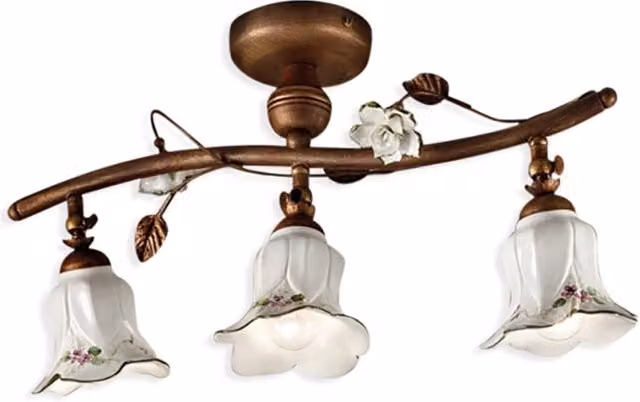 Plafoniera Classica Pisa Metallo E Ceramica Ruggine Sfumato Oro 3 Luci E14