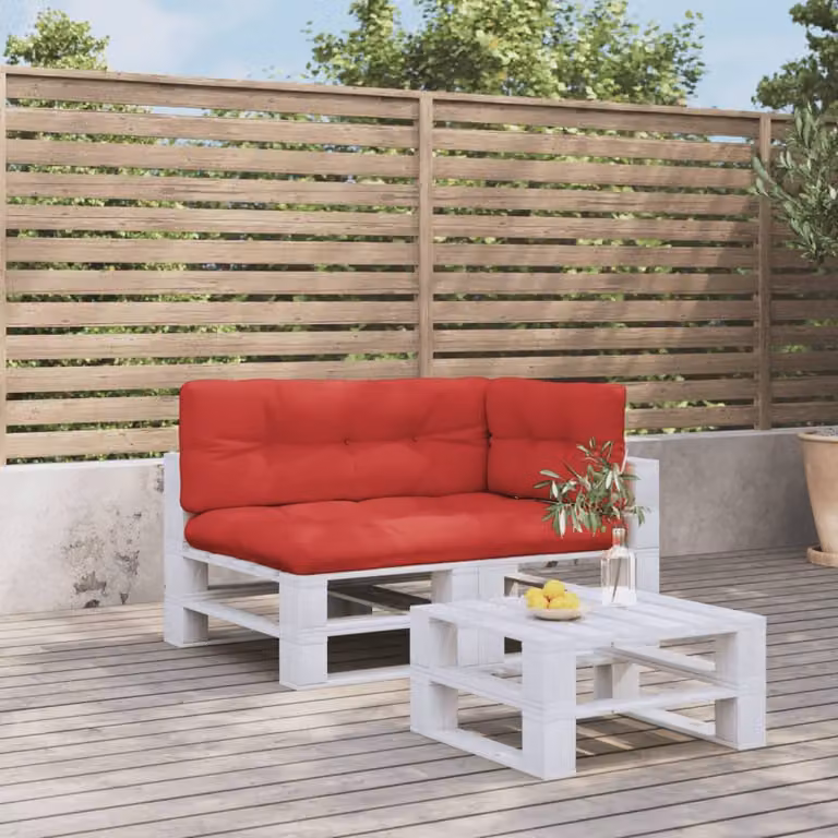 Set di 3 cuscini per pallet vidaXL rossi in poliestere idrorepellente e resistente ai raggi UV, forma rettangolare L: 120 cm, P: 120 cm, H: 12 cm