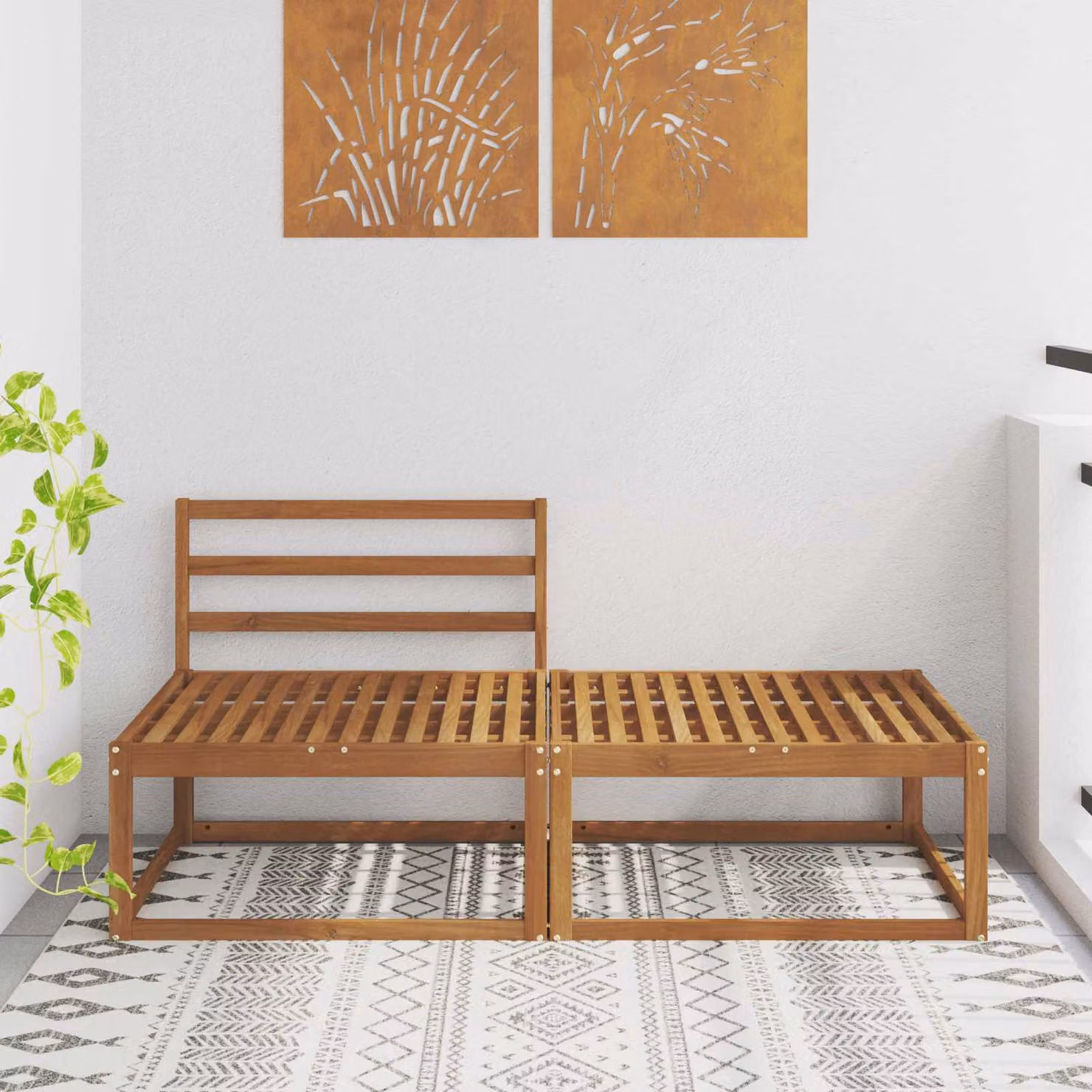 Set Divano da Esterno a 2 Posti con Pouf vidaXL in Legno di Acacia Naturale Beige e Marrone