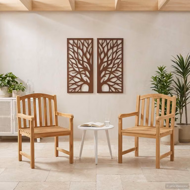 Set di 2 sedie vidaXL Rose intagliate a mano in legno di teak massiccio colore marrone