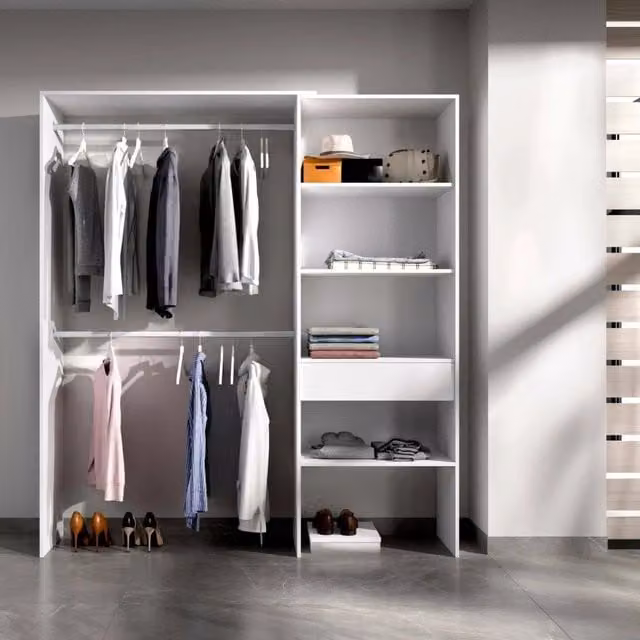 Guardaroba Fauno DMORA, Struttura per cabina armadio con appendiabiti e ripiani, Bianco opaco, L: 160 cm, P: 40 cm, H: 187 cm