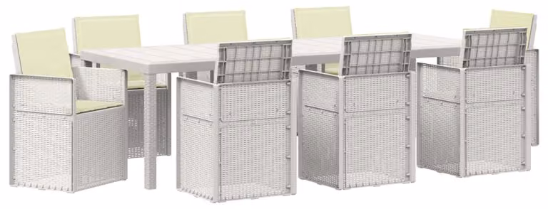 Set da Pranzo per Giardino con cuscino 9 pcs Bianco e Crema PP