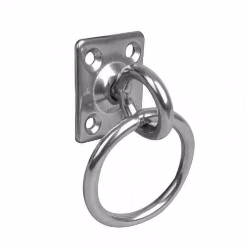 Piastra oculare con girella e anello. 33x38x6mm. RVS AISI 316. 4 fori