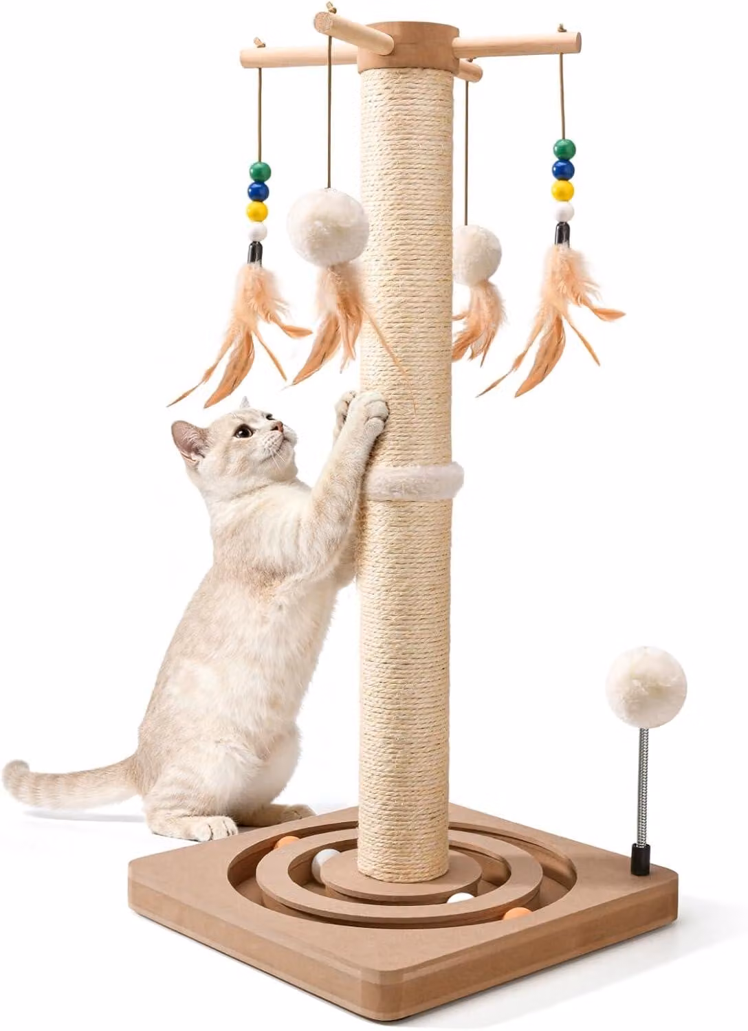 Kratzbaum alto 67 cm, in sisal, adatto per gatti domestici, con percorso a rotelle e giocattoli interattivi