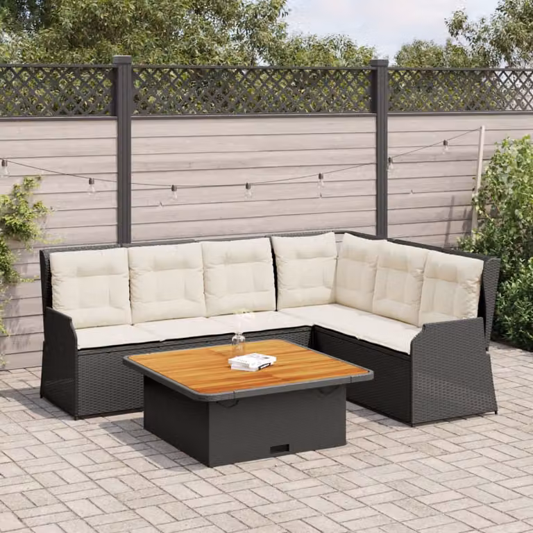 Set Divani da Giardino vidaXL 5 pz a Forma a L con Tavolino, Cuscini Inclusi e Struttura in Acciaio Verniciato a Polvere, Colore Nero