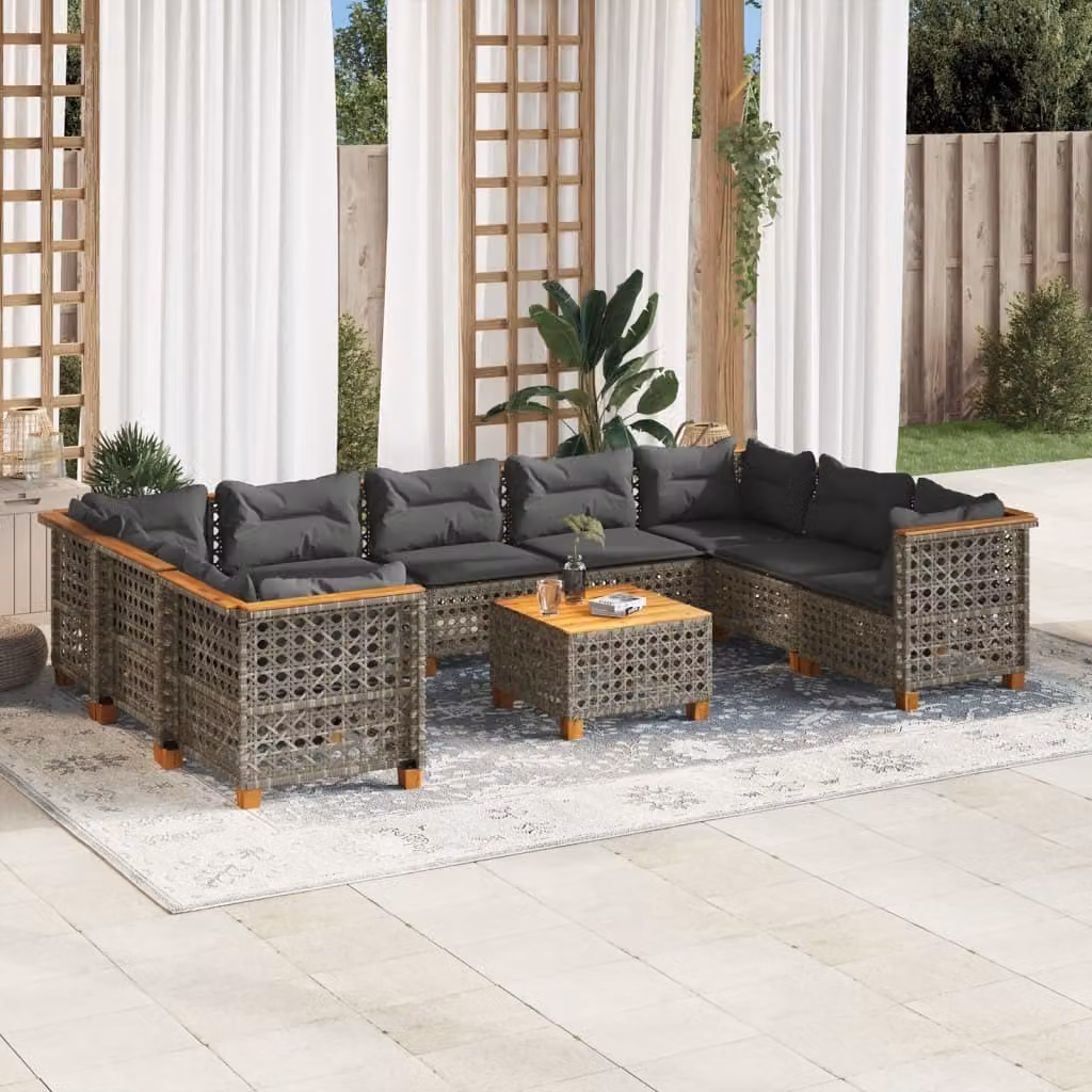 Maison Exclusive - Set da giardino 10 pezzi con cuscini Grigio Poly Rattan