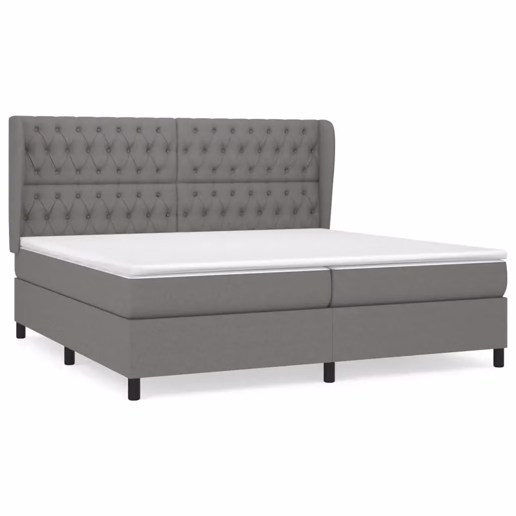 vidaXL Giroletto a Molle Ibrido con Materasso in Tessuto Grigio e Bianco L/P/H: 200 x 200 x 128 cm – 2