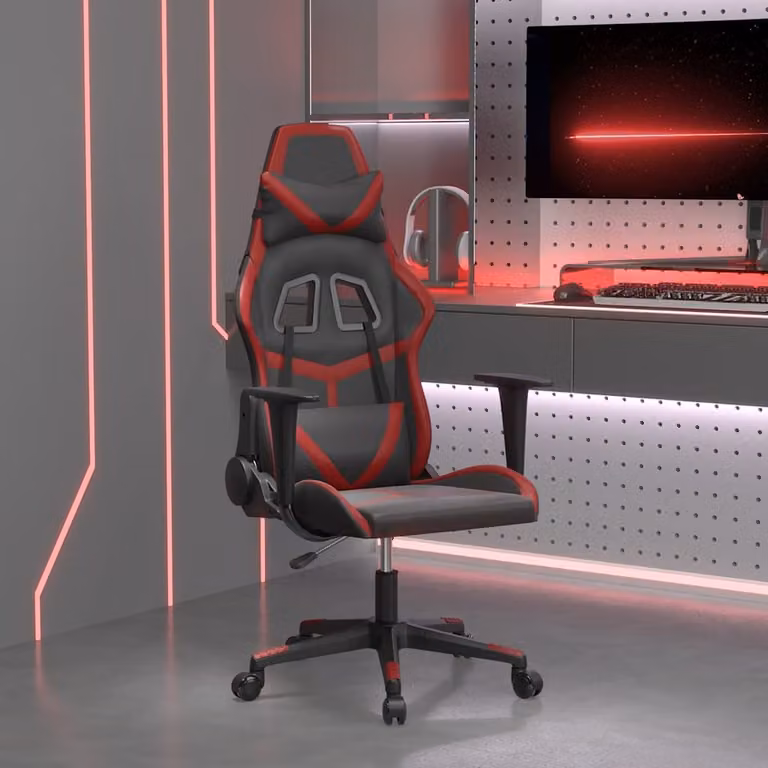 Sedia Gaming vidaXL con Massaggio, Rivestimento in Similpelle, Colore Nero e Rosso