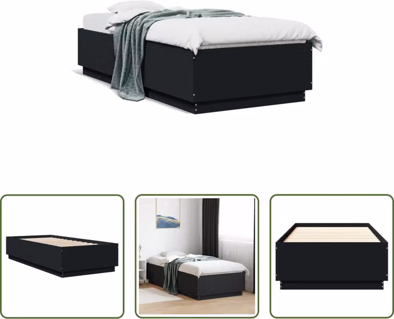 The Living Store Struttura letto nera 90x200 cm in materiale ligneo