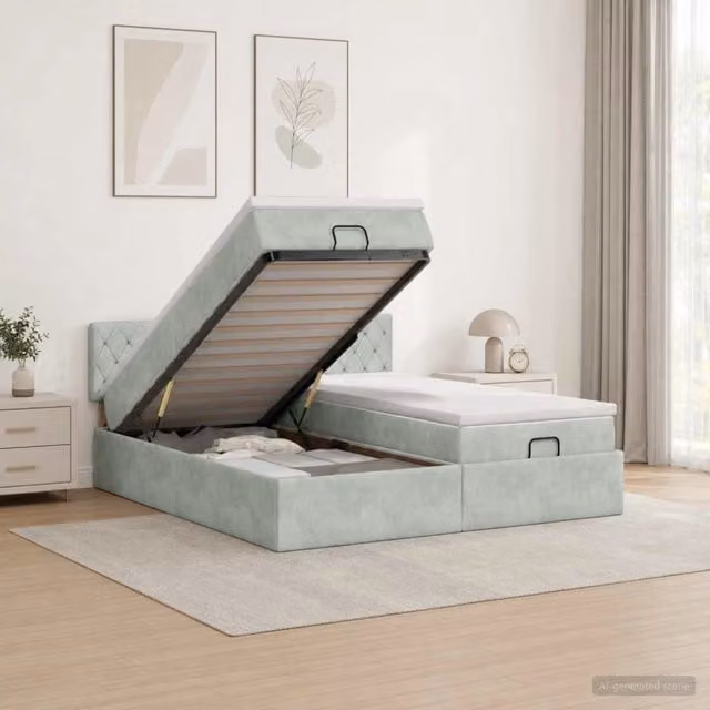 Letto Ottomano con Materasso vidaXL in Velluto Grigio e Bianco con Illuminazione LED e Porte USB L/P/H: 180 x 200 x 203 cm