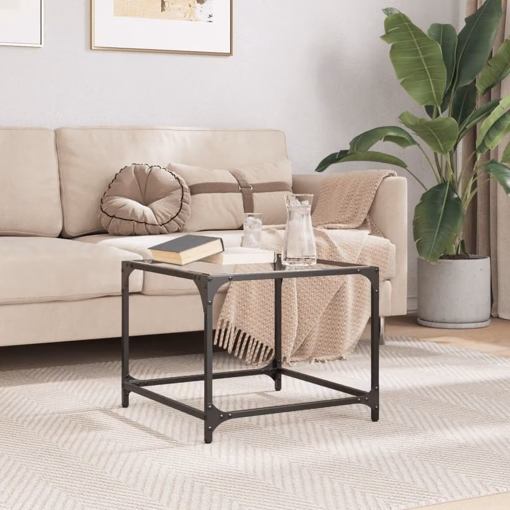 Maison Exclusive - Tavolino con piano in vetro trasparente, 50x50x40 cm, struttura in acciaio