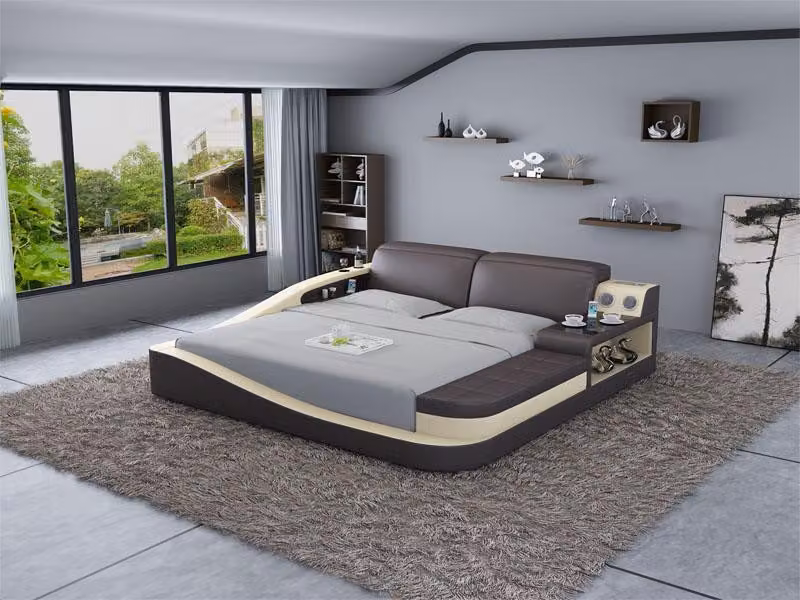 Multifunktions Bett Bluetooth Boxen Luxus Design Leder Betten Hotel Doppel