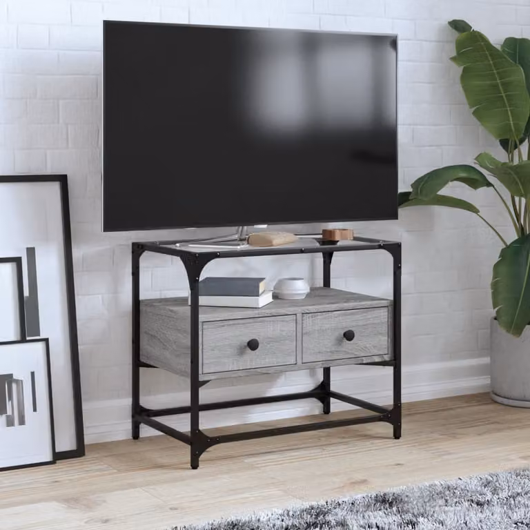 Mobile TV Stand vidaXL in Legno Multistrato e Vetro, Grigio Sonoma, L 60 cm x P 35 cm x H 51 cm
