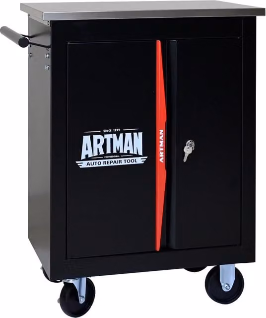 Carrello porta attrezzi a doppia anta 56,5 x 34,5 x 78 cm acciaio nero e rosso, serratura