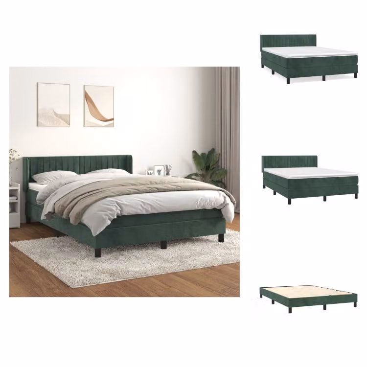 vidaXL Letto a molle con materasso verde scuro 140x200 cm in velluto - Letti e strutture letto