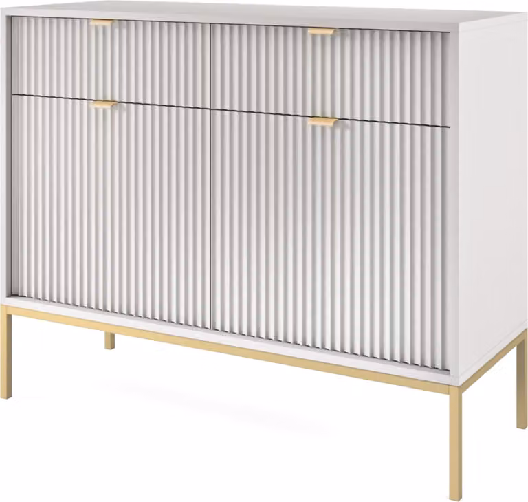 Cassettiera: 2 cassetti, 2 ante, grigio, oro, 104 x 83 x 39 cm, maniglie dorate