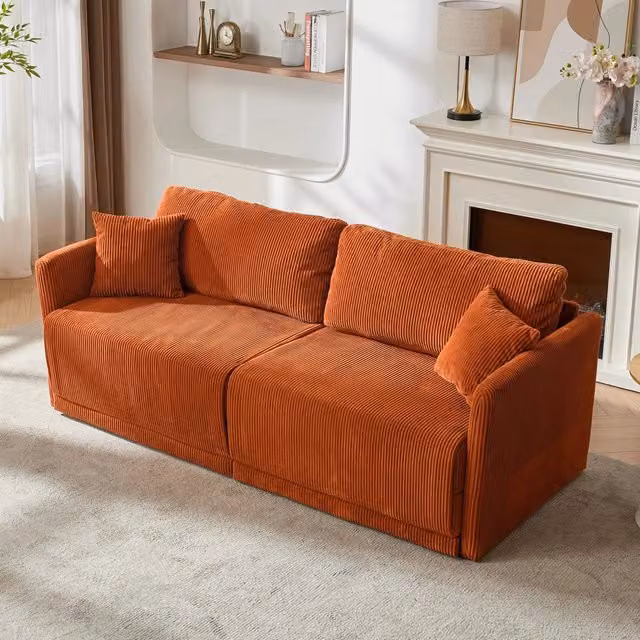 Divano letto 182x88x84 cm convertibile in velluto a coste arancione