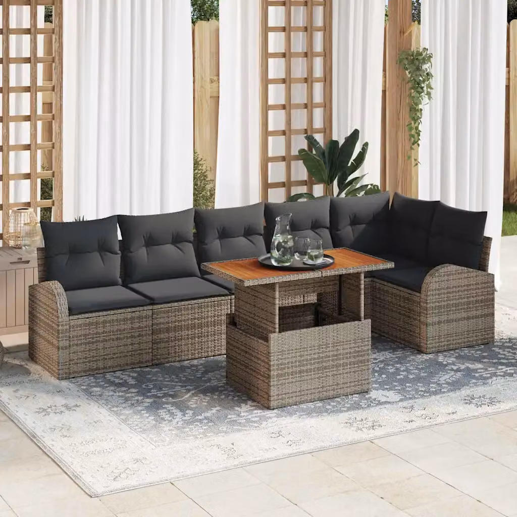 Set Divano da Giardino a L vidaXL 7 pz Grigio con Tavolino e Ottoman in Rattan e Metallo – 1