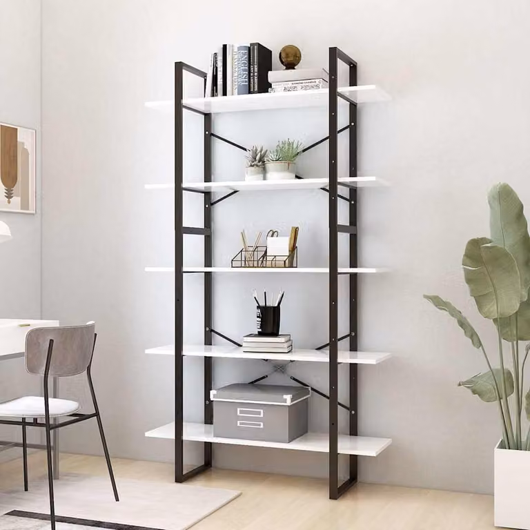 Libreria a 5 Ripiani vidaXL in Stile Industrial Bianco L: 100 cm, P: 30 cm, H: 175 cm