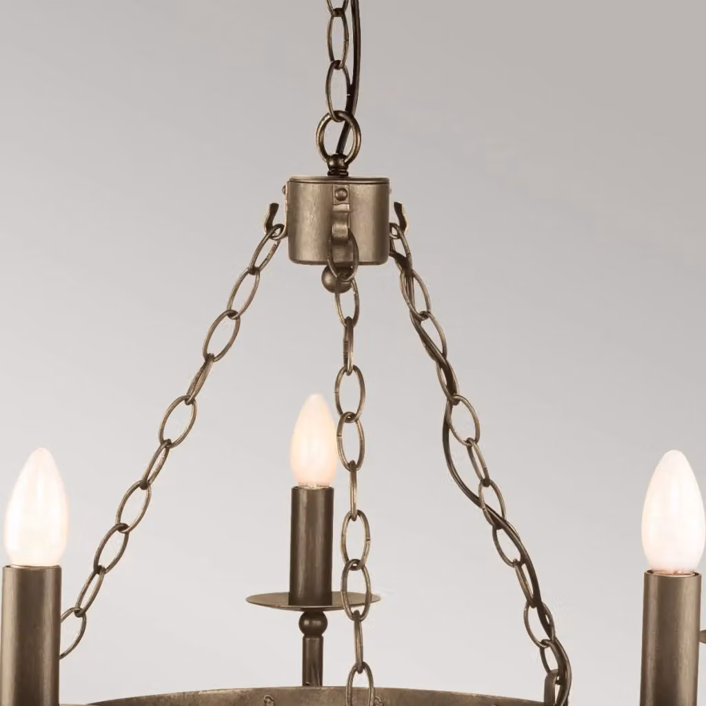 Lampadario a sospensione Cromwell Elstead in metallo bronzo con 5 lampadine E14, altezza regolabile e dimmerabile – 2