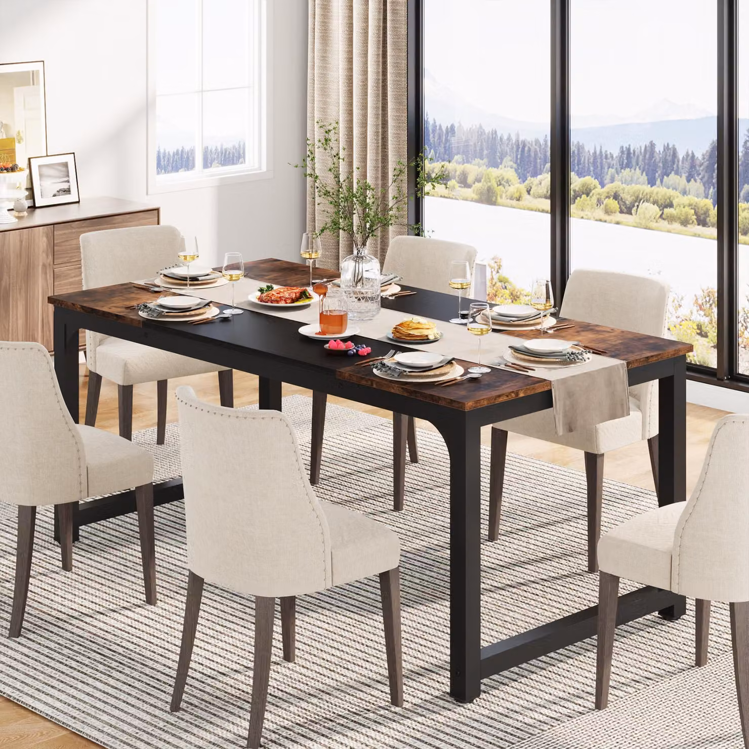 Tavolo da pranzo Wanbor, 160 x 80 cm, tavolo da cucina in stile industriale per 4-6 persone, tavolo rettangolare per sala da pranzo o cucina, con gambe in metallo robusto