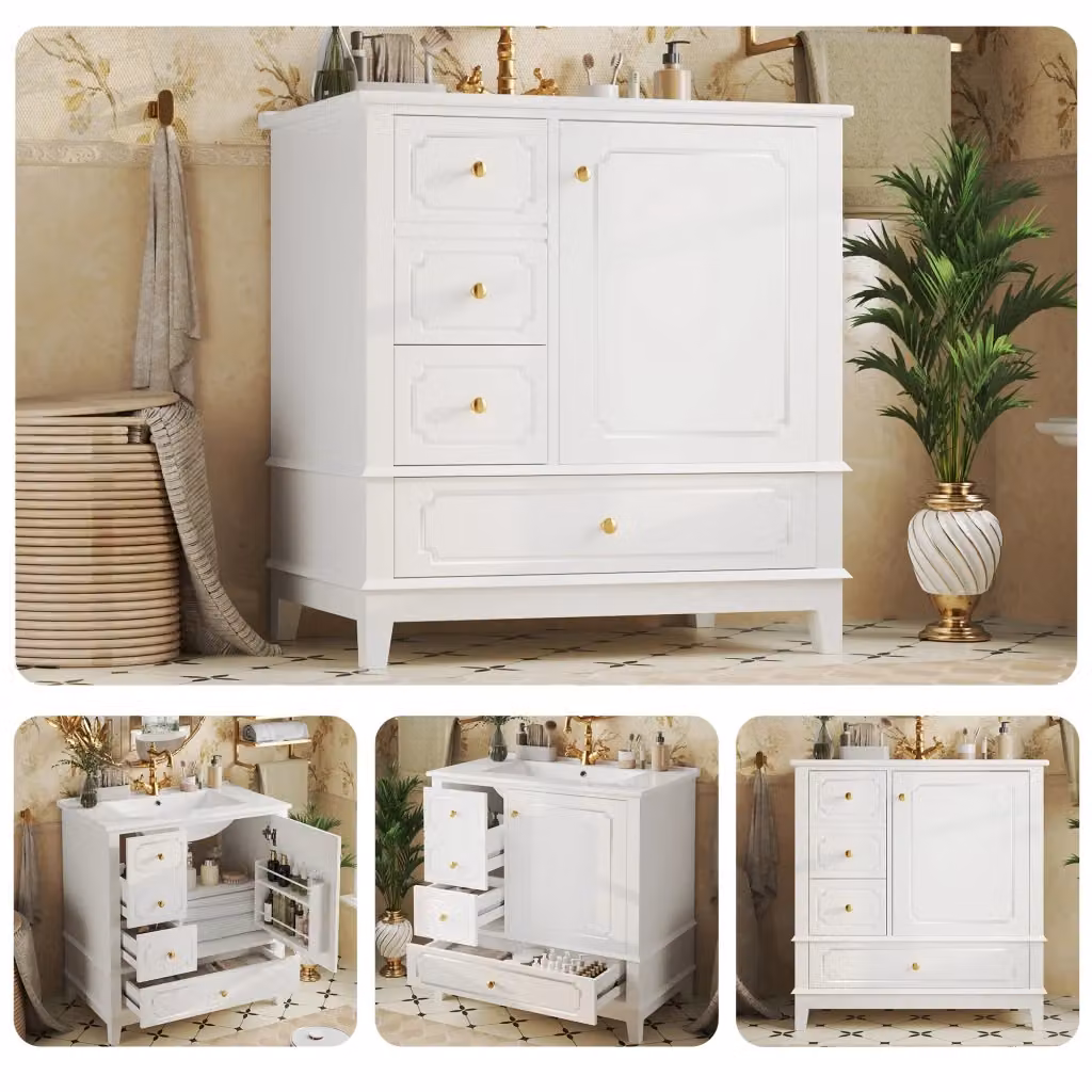Mobile bagno REDOM bianco lucido con lavabo in ceramica L: 76,5 cm, P: 47 cm, H: 87,5 cm – 2