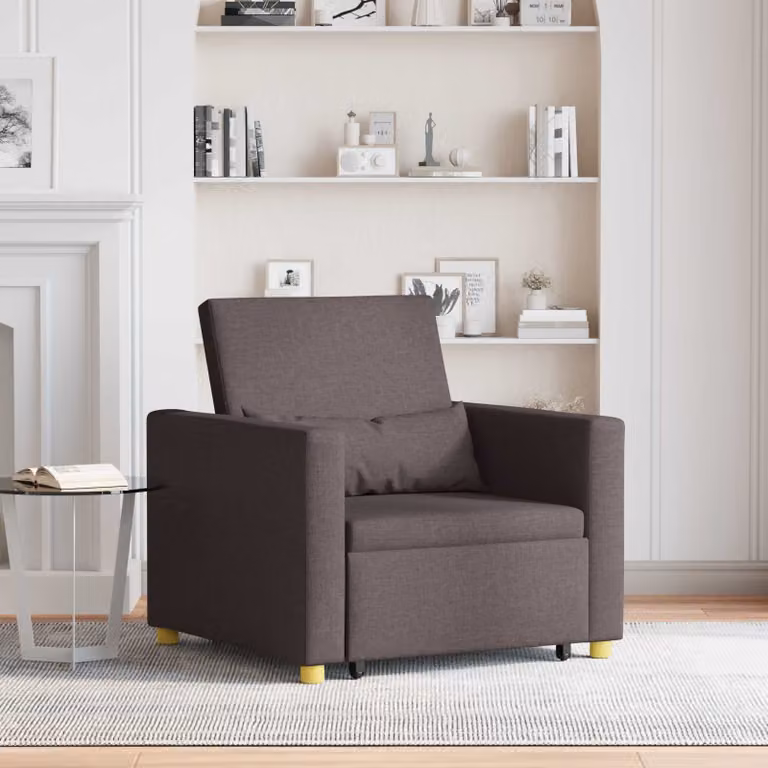 vidaXL Divano letto estraibile singolo moderno in tessuto marrone con braccioli