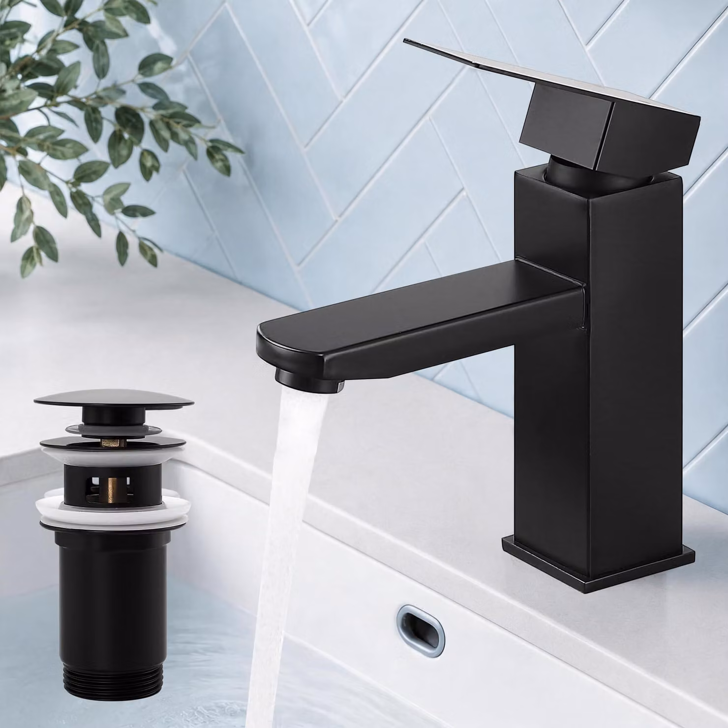 Scarico a pavimento nero con sistema di drenaggio, design moderno, facile installazione, ideale per il bagno