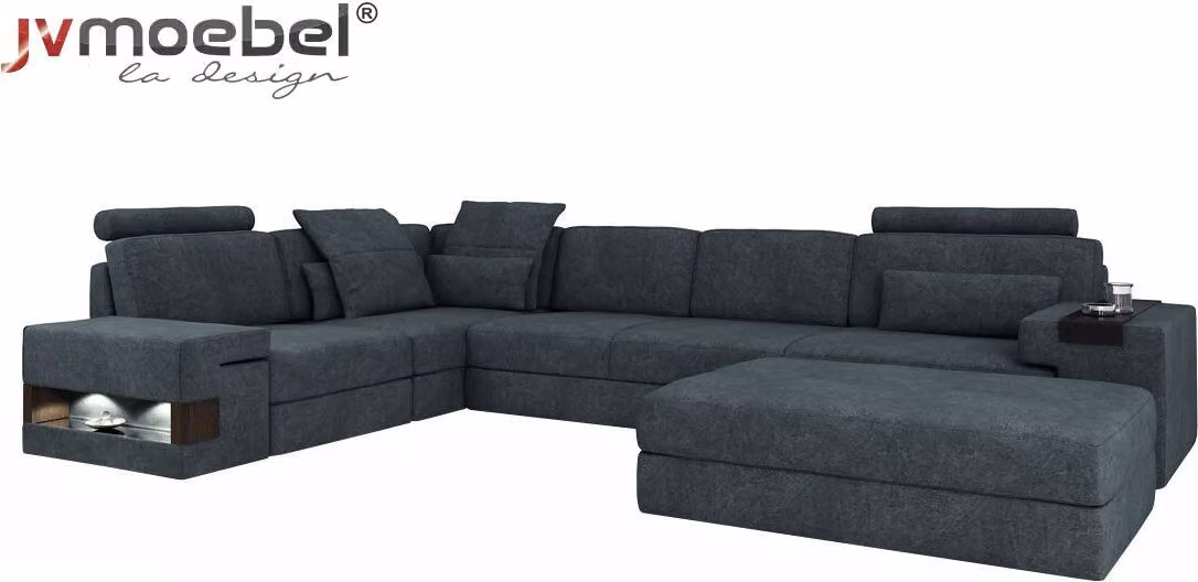 Design Sofa Couch Ecke mit Hocker Polstermöbel Wohnzimmer L-Form Modern Luxus