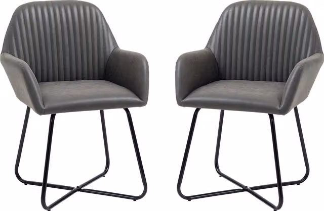 Set di 2 sedie moderne HOMCOM imbottite in similpelle grigia per sala da pranzo, cucina o soggiorno, L: 60 cm, P: 56.5 cm, H: 85 cm