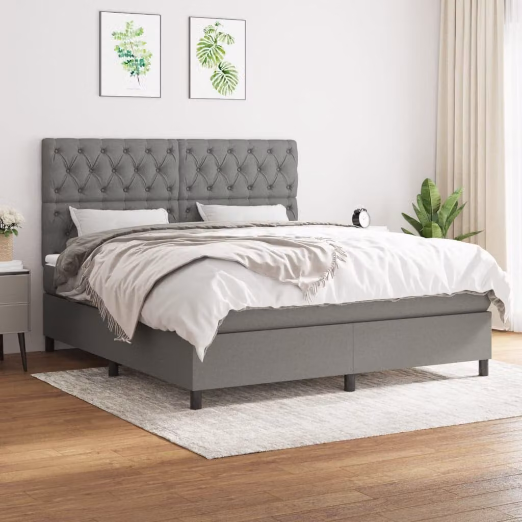 Letto Ibrido vidaXL con Giroletto a Molle e Materasso a Tasche, Grigio e Bianco, L/P/H: 160 x 200 x 128 cm