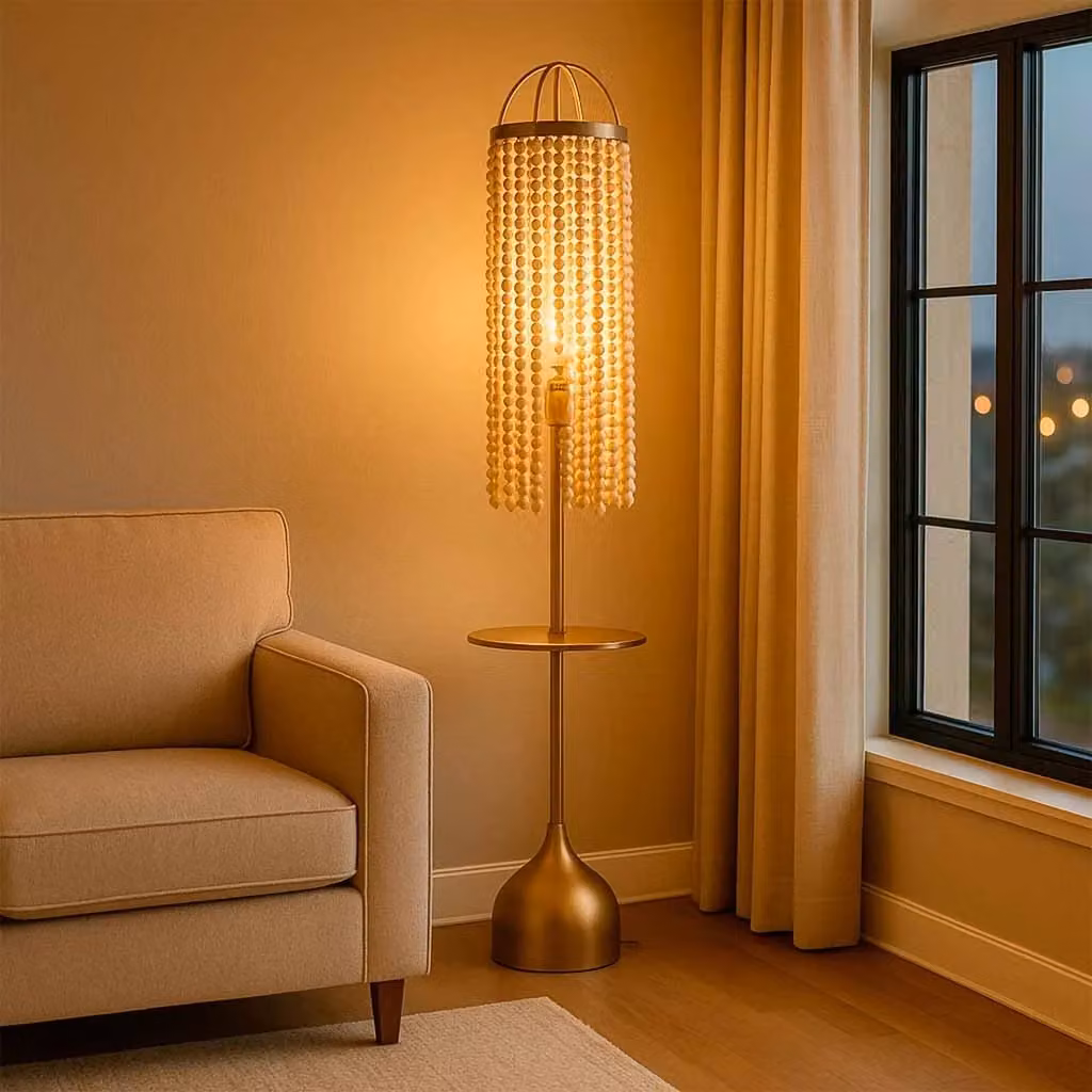 Lampada da terra Wanderlust Deco in metallo e legno color oro/ottone L/P/H: 30 x 30 x 99/147 cm – 2