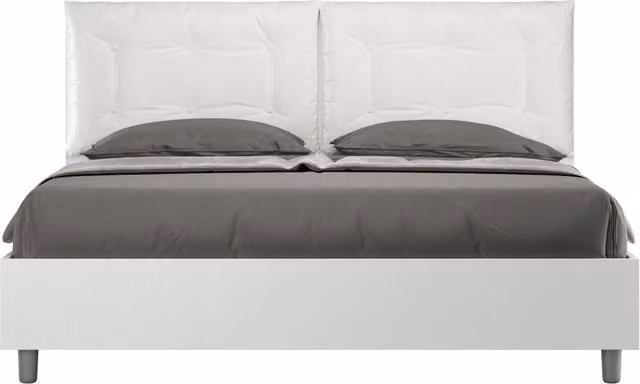 BS COM Letto matrimoniale contenitore 160x190 bianco frassino cuscini similpelle bianco