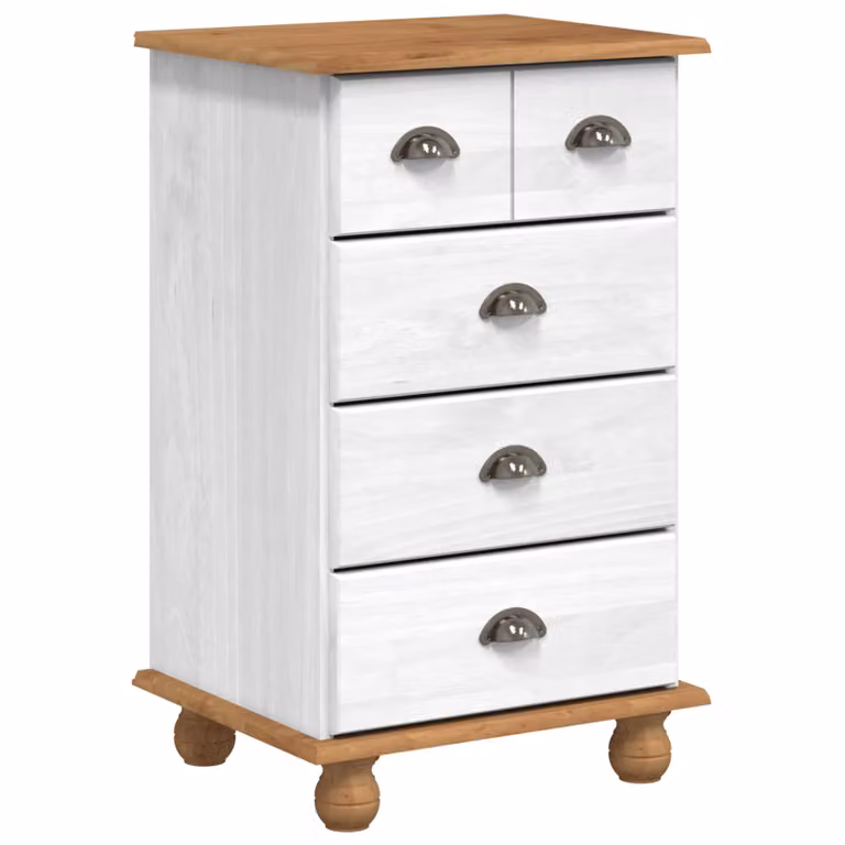 Cassettiera con 5 cassetti vidaXL ASKIM in legno di pino, colore bianco opaco, L: 48,5 cm, P: 40 cm, H: 79 cm