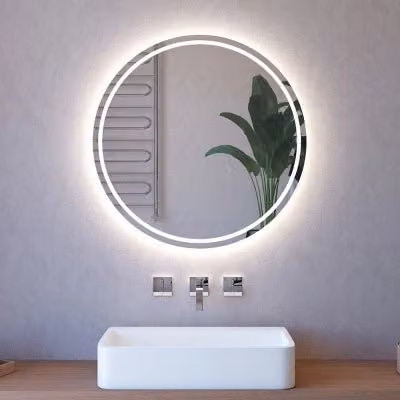 Specchiera tonda con illuminazione LED perimetrale e telaio nero, diametro: 75 cm