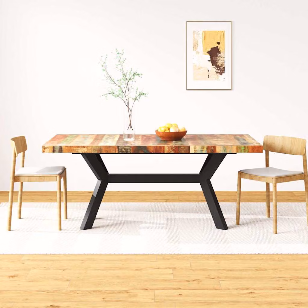vidaXL Tavolo da Pranzo Rettangolare in Legno di Teak, Mango o Acacia e Acciaio con Base a Croce Stile Industrial, Marrone, L: 180 cm