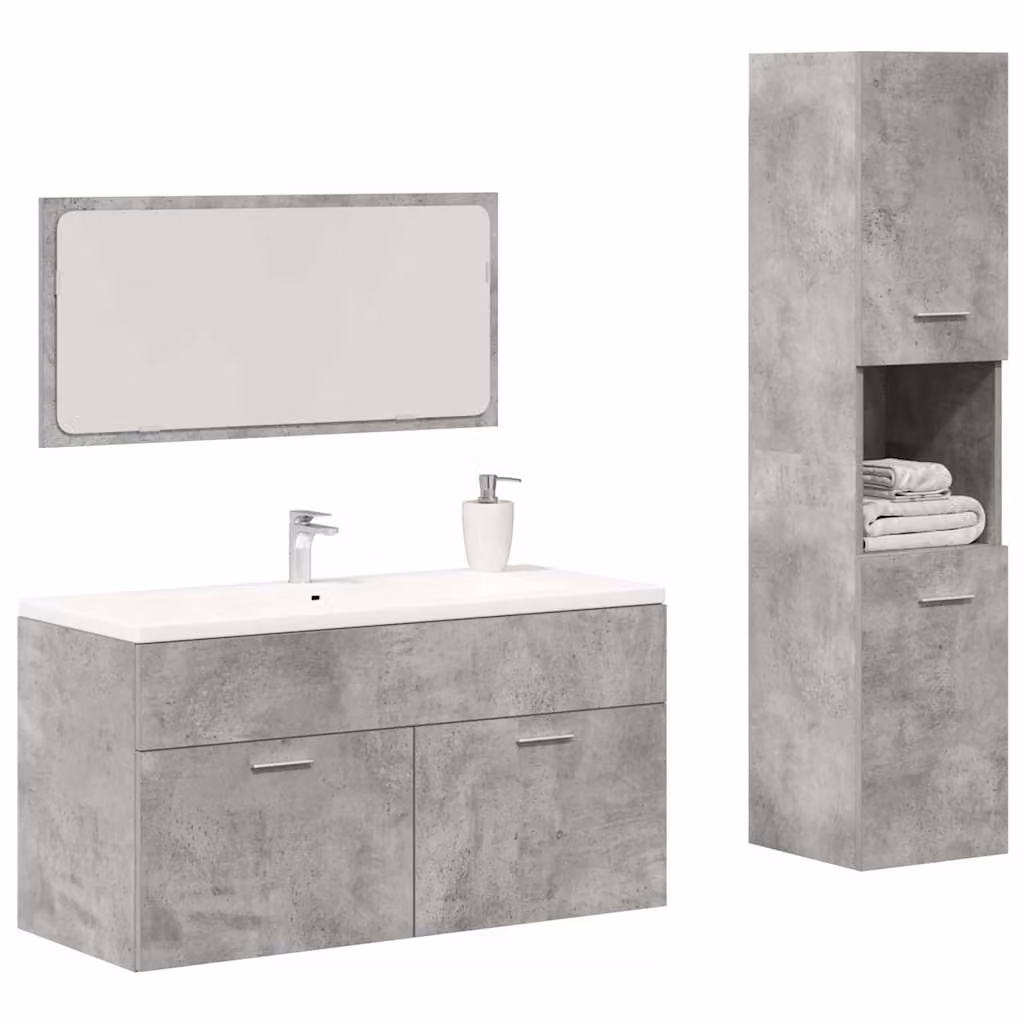Set di mobili da bagno vidaXL 3 pezzi in legno e vetro, colore grigio, design moderno sospeso con vanità e pensile