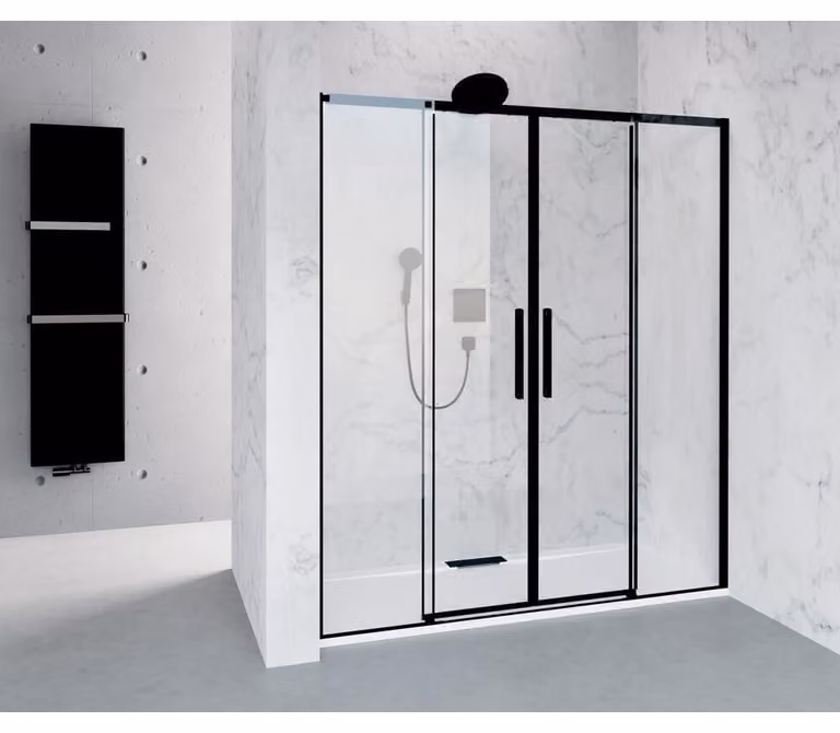 Porta scorrevole ALTIS BLACK 1770-1810 mm, altezza 2000 mm, vetro trasparente