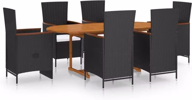 Set da pranzo da giardino Outsunny in legno di acacia con tavolo estensibile e 7 sedie, bianco e nero