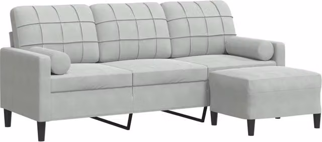 Divano | Divano da soggiorno | Sofa a 3 Posti con Poggiapiedi Grigio Chiaro 180cm in Velluto