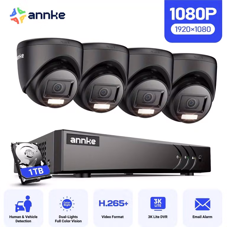Sistema di sicurezza – Sistema di videosorveglianza – Registratore DVR a 16 canali – 4 telecamere 1080P con visione notturna