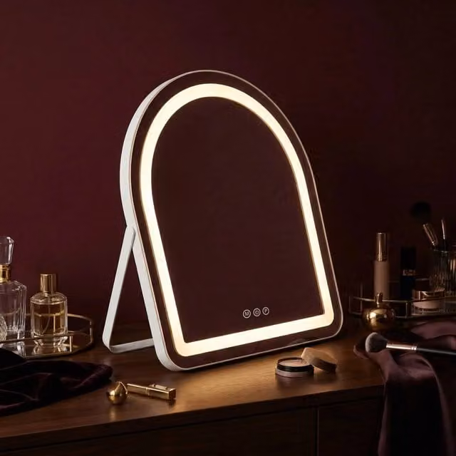 Specchio da tavolo Rea Glam White con luce LED dimmerabile e touch switch, L 40 cm x H 45 cm