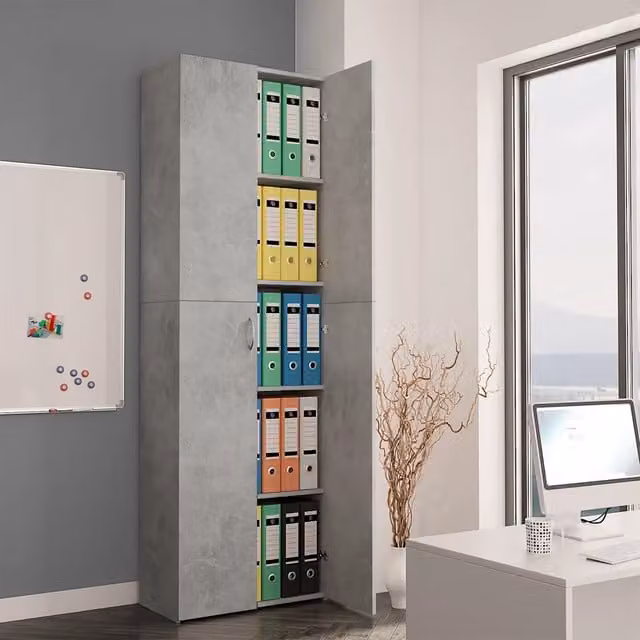 Armadio da ufficio e archivio vidaXL in legno e MDF grigio opaco con ante a battente, L: 60 cm, P: 32 cm, H: 190 cm – 1
