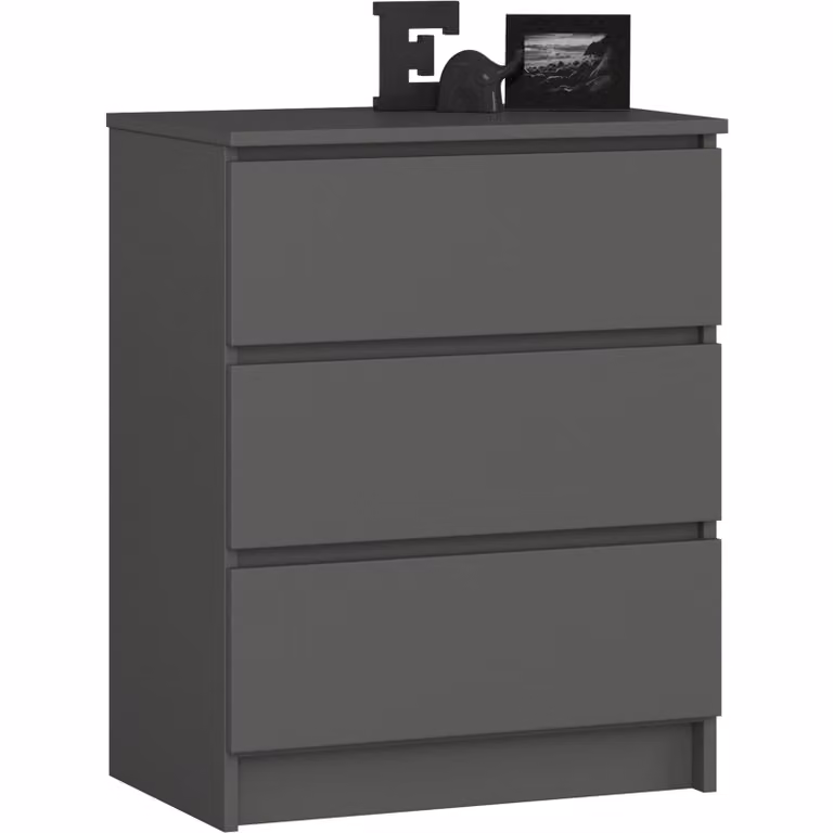 Comò elegante K60 con tre cassetti in colore grigio grafite e design moderno