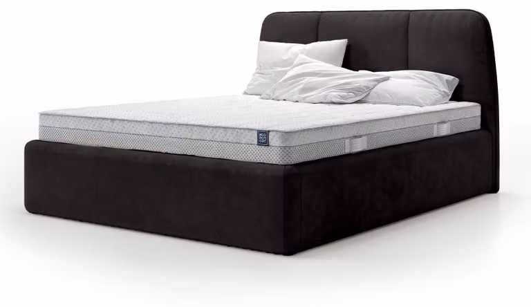 Letto imbottito con contenitore Elle, colore nero onice, dimensioni 140 x 200 cm
